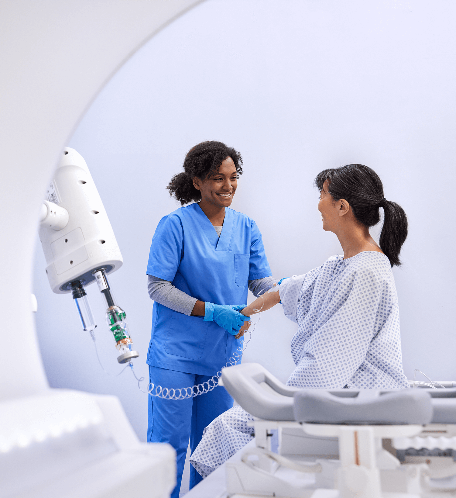 Woman is prepared for MRI procedure